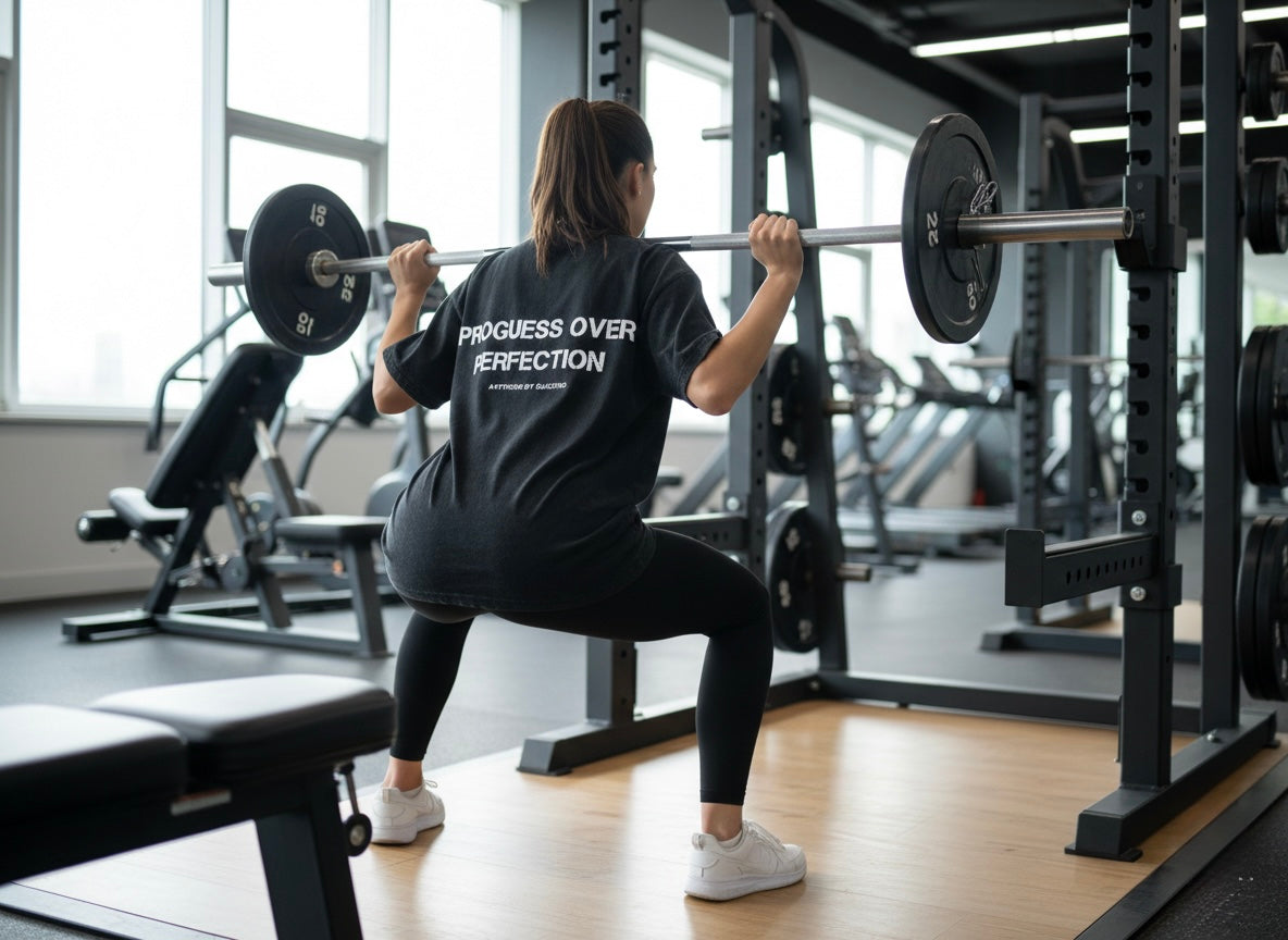 Camiseta Oversize Negra "Progress Over Perfection" | Suicono