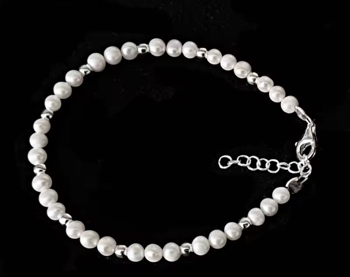 Pulsera de Perlas Cultivadas AAA 4 mm en Plata 925 | Regalo Elegante