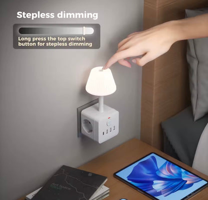 Lámpara de Escritorio con 3 Enchufes y USB-C | Luz Regulable y Protección Sobrecarga