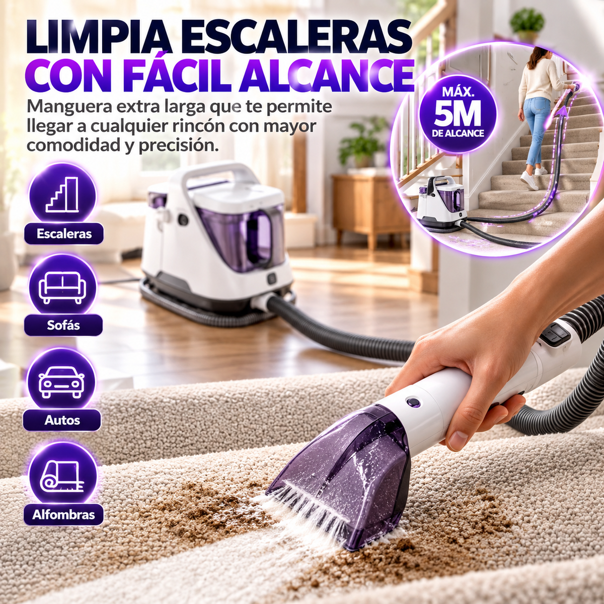 Limpiadora portátil de alfombras y tapicerías – limpieza profunda
