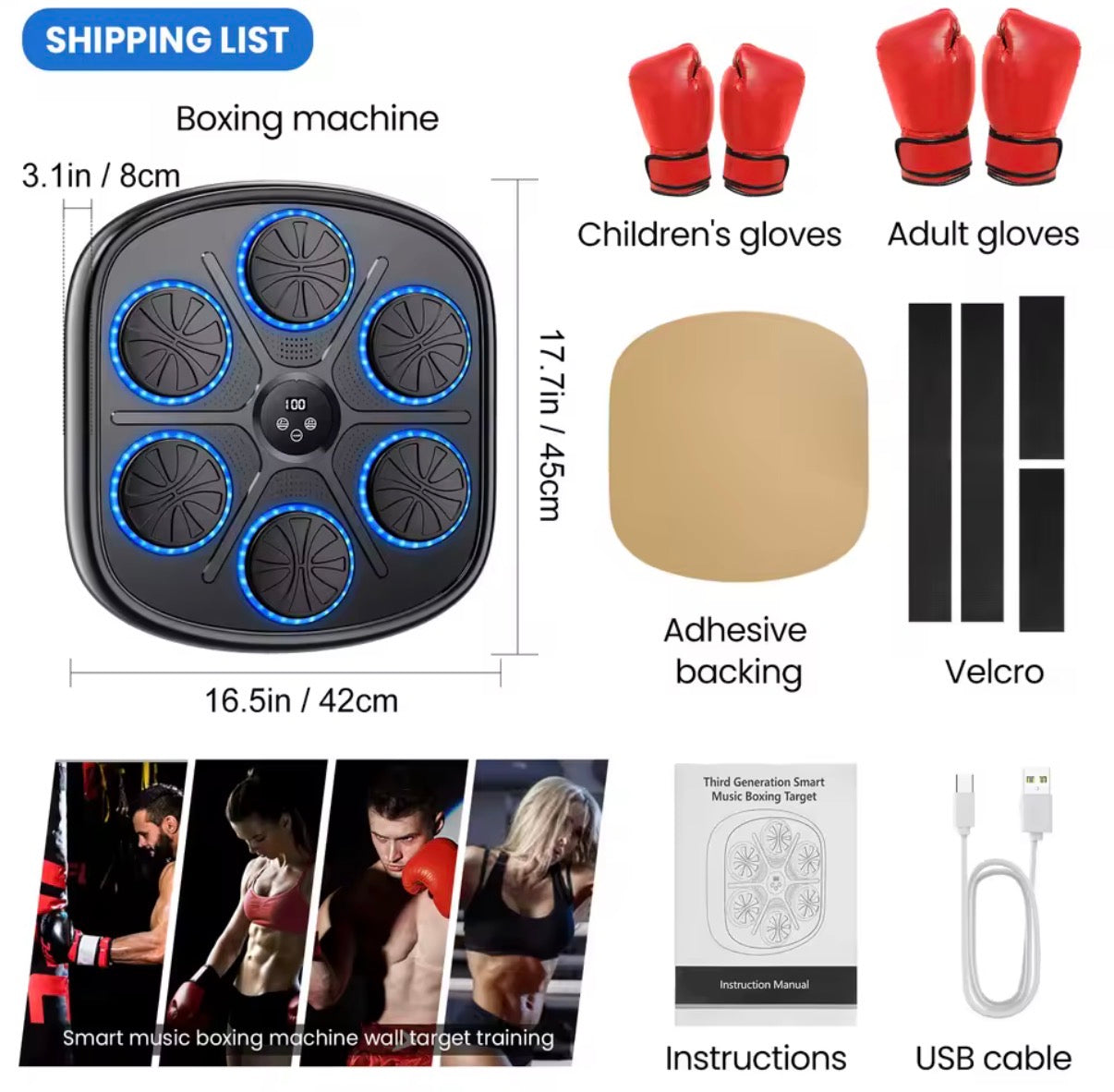 Máquina de Boxeo Musical Inteligente con Luces RGB y Bluetooth, entrena en Casa