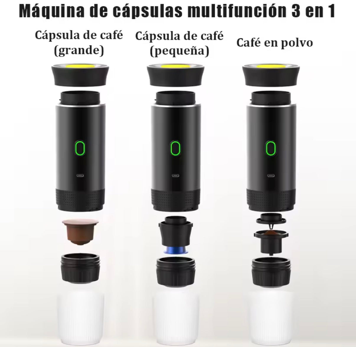 Cafetera Portátil de Cápsulas 3 en 1 | Espresso Eléctrica Inalámbrica para Viaje y Coche