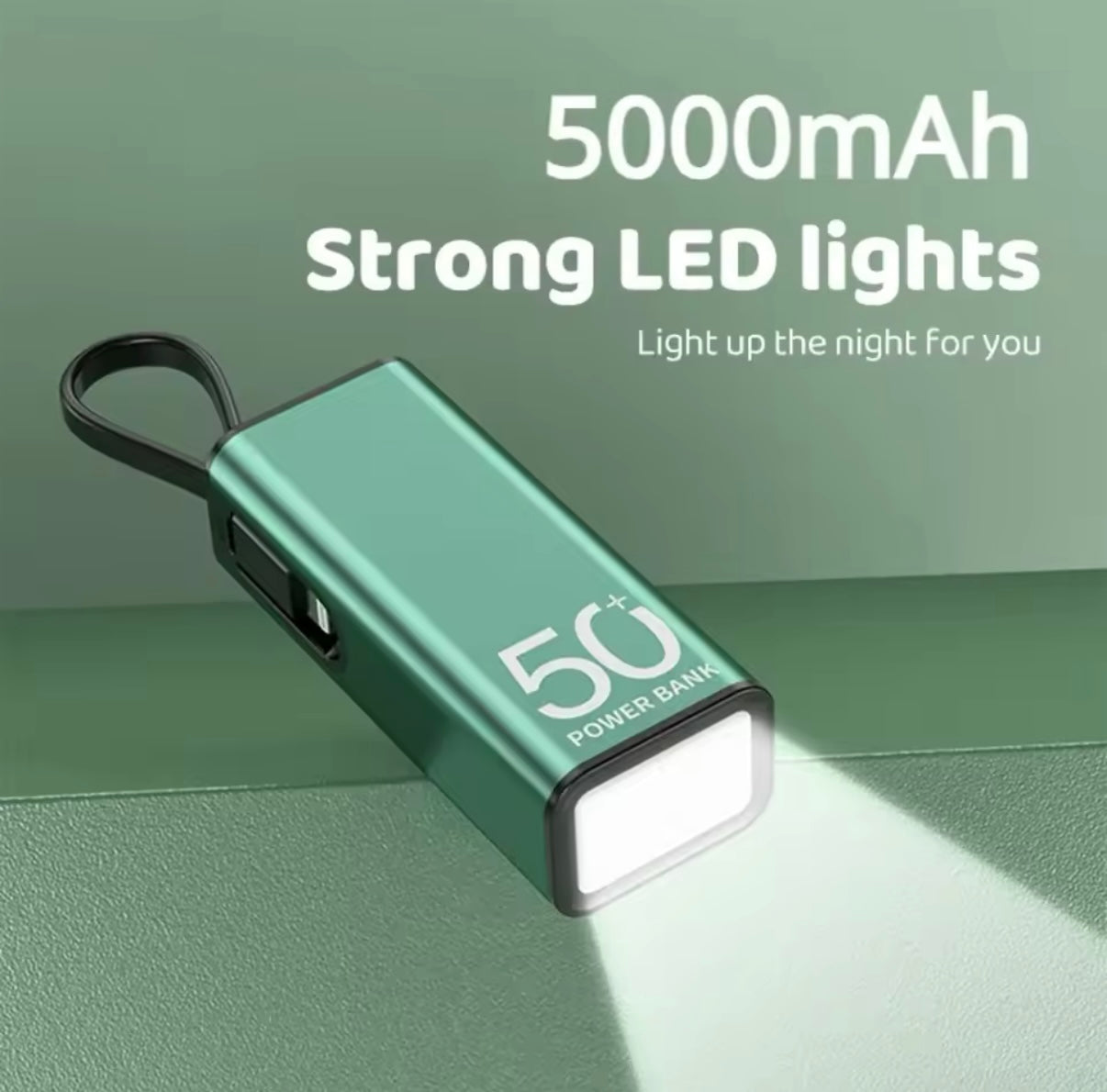 Batería portátil con linterna,5000mAh, cable tipo C