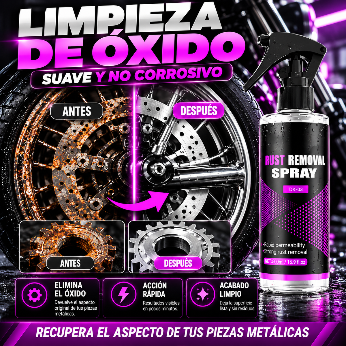 Eliminador de Partículas de Hierro para Coche | Limpiador de Llantas y Quita Óxido(300ml)