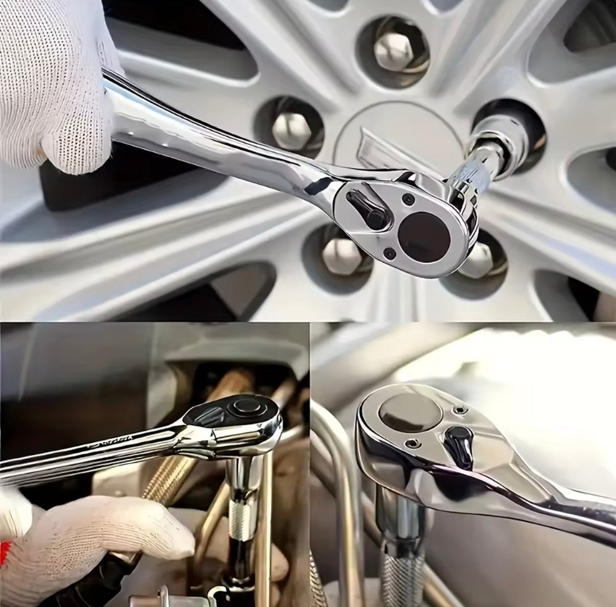 Llave de carraca con juego de casquillos  1/4 "-3/8"-1/2".