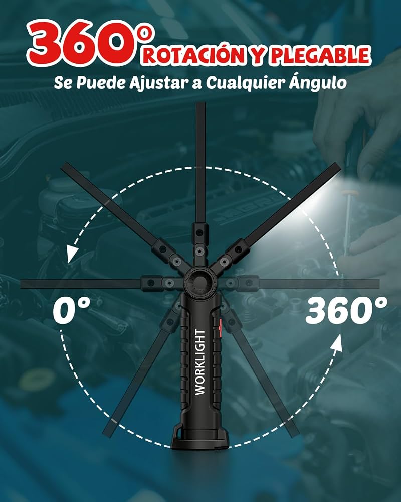 Linterna LED Recargable COB Magnética 360º | Pack 2 Linternas de Taller