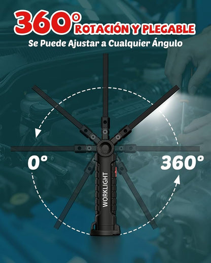 Linterna LED Recargable COB Magnética 360º | Pack 2 Linternas de Taller