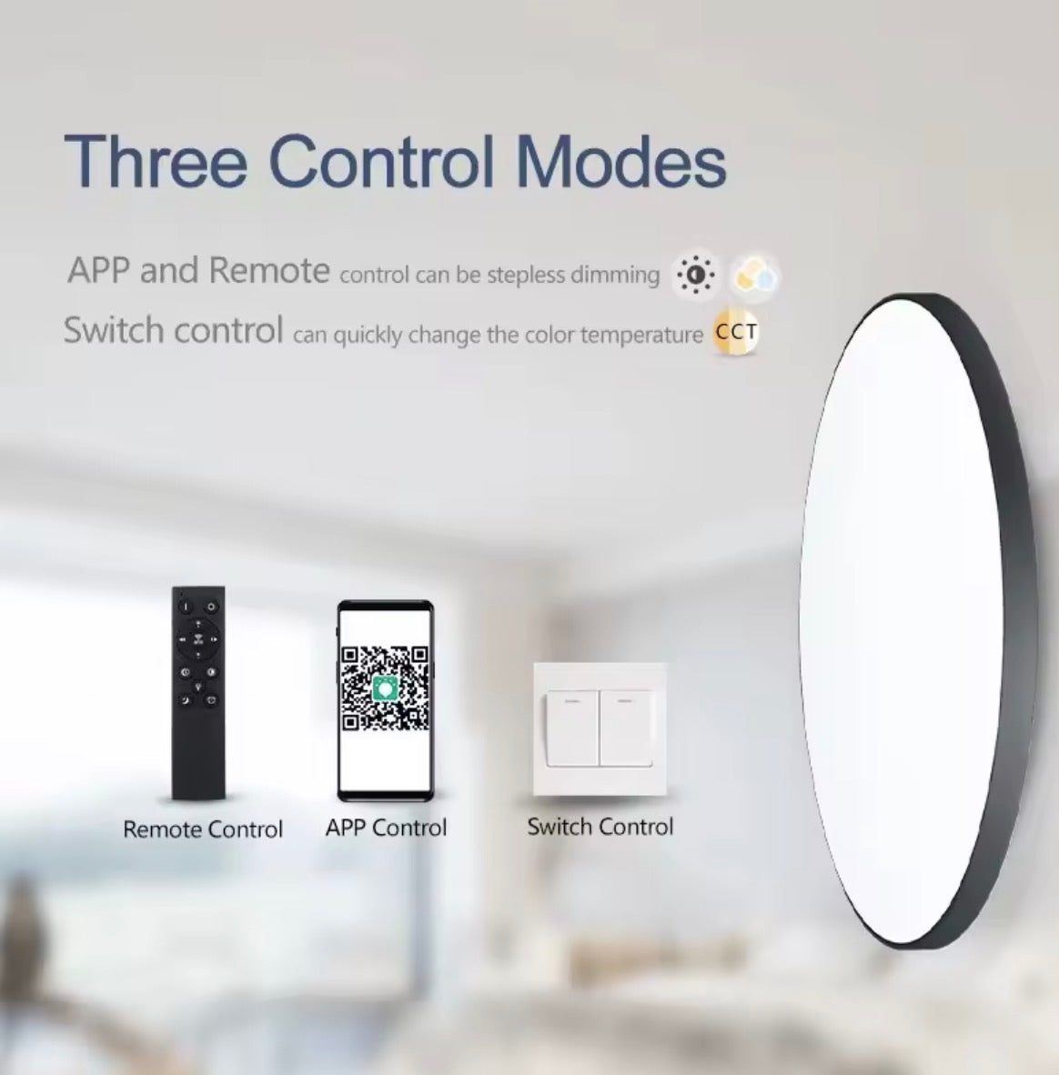Lámpara de techo LED inteligente regulable con control remoto y App – Moderna para dormitorio y sala de estar (50W, 220V)