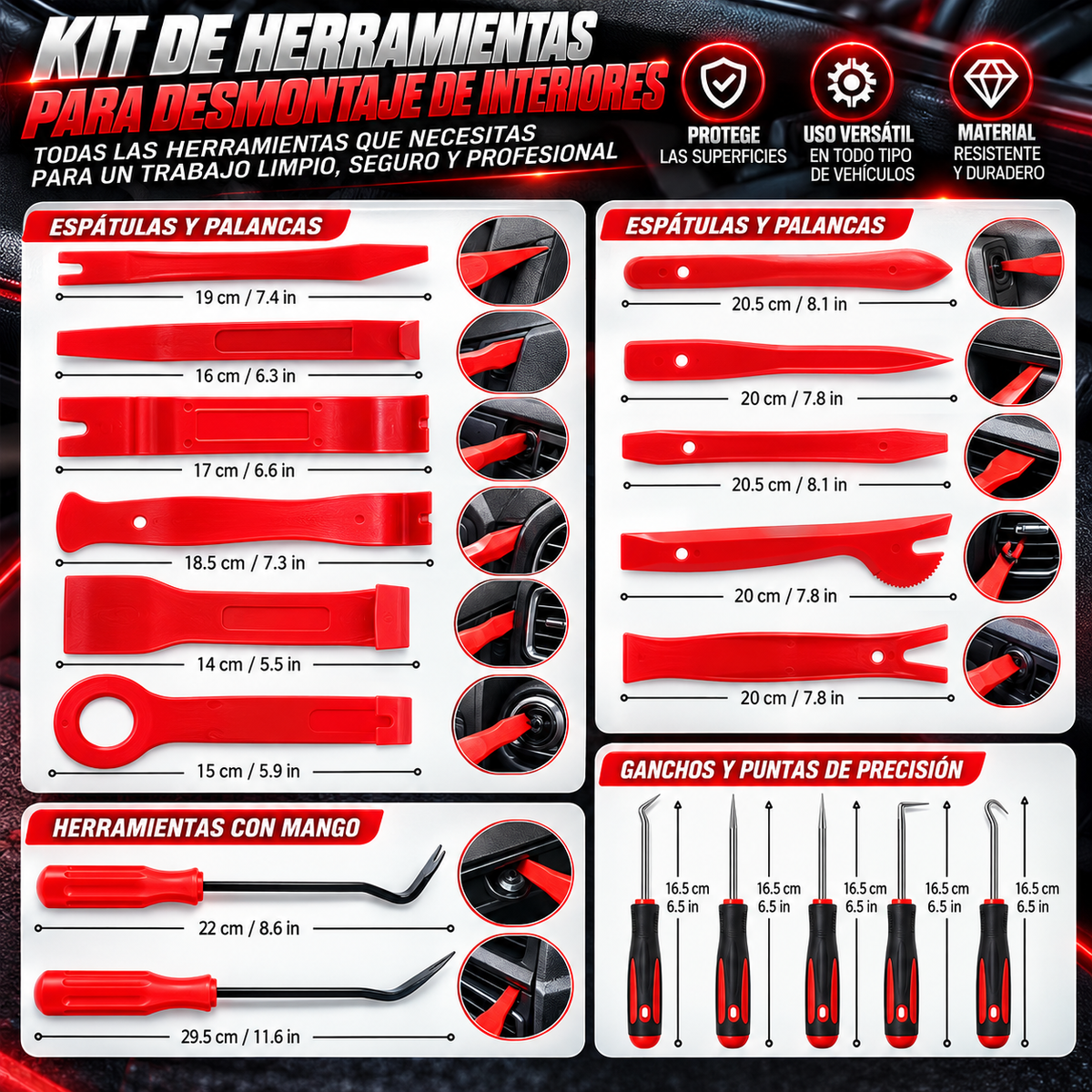 Estuche de herramientas de reparación para el automóvil.