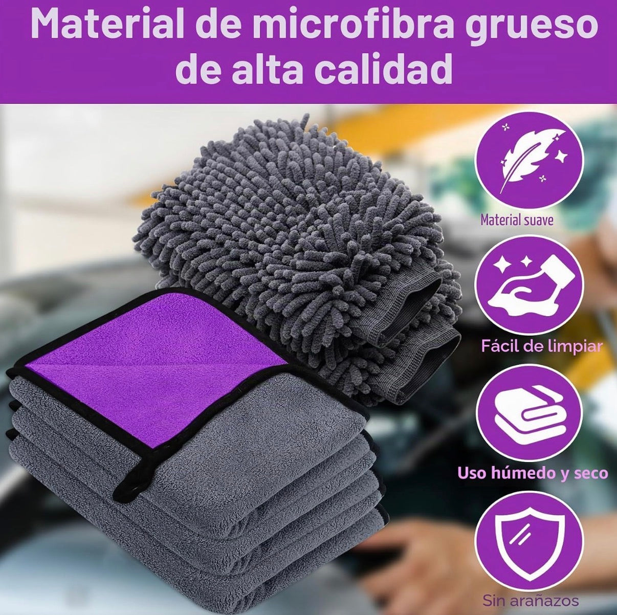 Juego de 5 Piezas de Microfibra 600 g/m² para Lavado y Secado del Coche