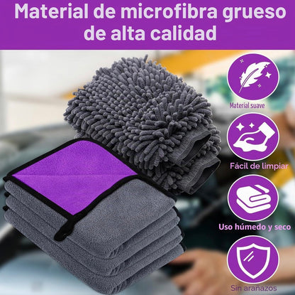 Juego de 5 Piezas de Microfibra 600 g/m² para Lavado y Secado del Coche