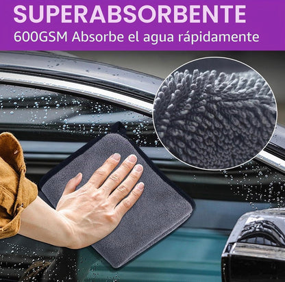 Juego de 5 Piezas de Microfibra 600 g/m² para Lavado y Secado del Coche