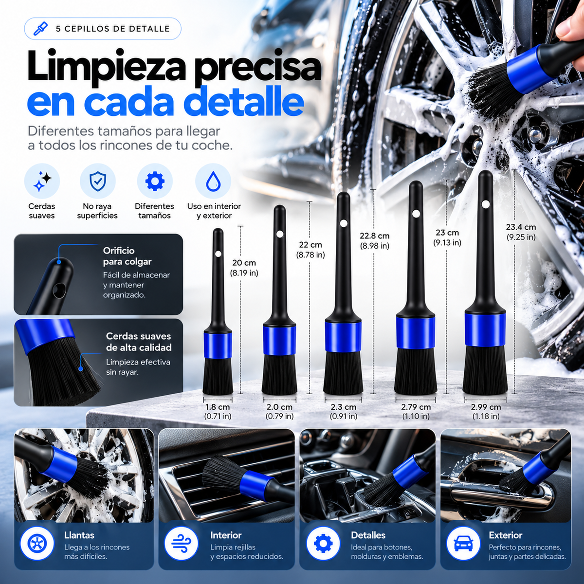 Kit de Lavado de Coche 27 Piezas Profesional – Accesorios de Limpieza Completo para Automóvil, Cepillos, Esponjas y Herramientas Detailing