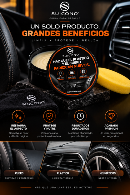 SUICONO | Restaurador de Plástico, Cuero y Neumáticos para Coche