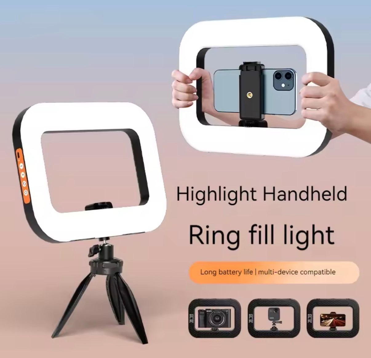 Anillo de luz LED portátil |Luz de relleno recargable para selfies y transmisión en vivo