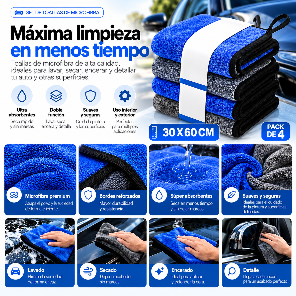 Premium Microfiber Towels 500 GSM – Professional Cleaning without Streaks (4 units)