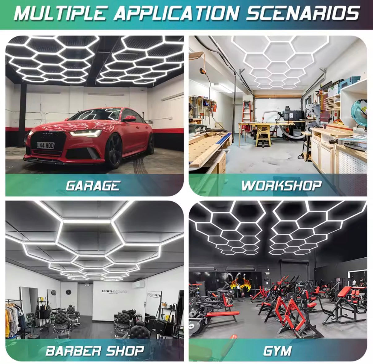Luz Hexagonal LED Garaje | Iluminación Profesional Taller 14 Paneles
