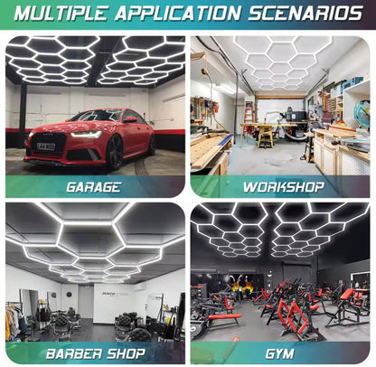 Luz Hexagonal LED Garaje | Iluminación Profesional Taller 14 Paneles