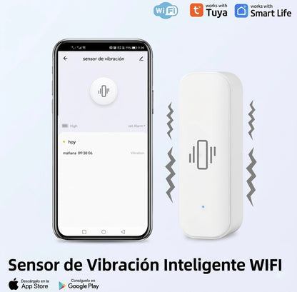 Sensor de Vibración WiFi Inteligente Tuya Smart Life | Alarma para Puertas y Ventanas con Alertas en Tiempo Real