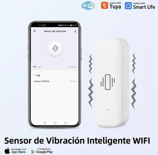 Sensor de Vibración WiFi Inteligente Tuya Smart Life | Alarma para Puertas y Ventanas con Alertas en Tiempo Real