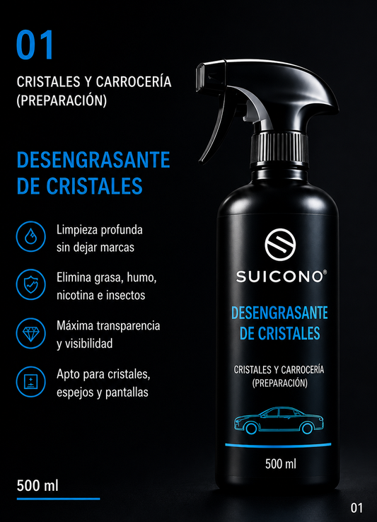 SUICONO® Desengrasante de Cristales – Limpiador Profesional para Coche