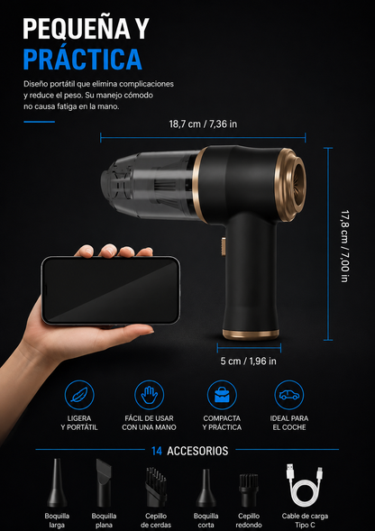 SUICONO® Aspiradora para Coche Inalámbrica – Potente y Portátil