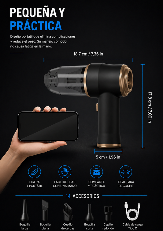 SUICONO® Aspiradora para Coche Inalámbrica – Potente y Portátil