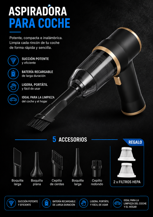 SUICONO® Aspiradora para Coche Inalámbrica – Potente y Portátil
