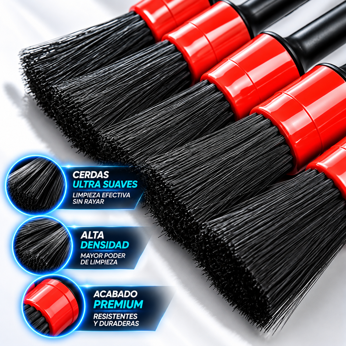 Kit 5 Cepillos de Detailing para Coche | Limpieza Profunda Interior, Llantas y Rejillas