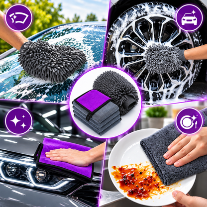 Juego de 5 Piezas de Microfibra 600 g/m² para Lavado y Secado del Coche
