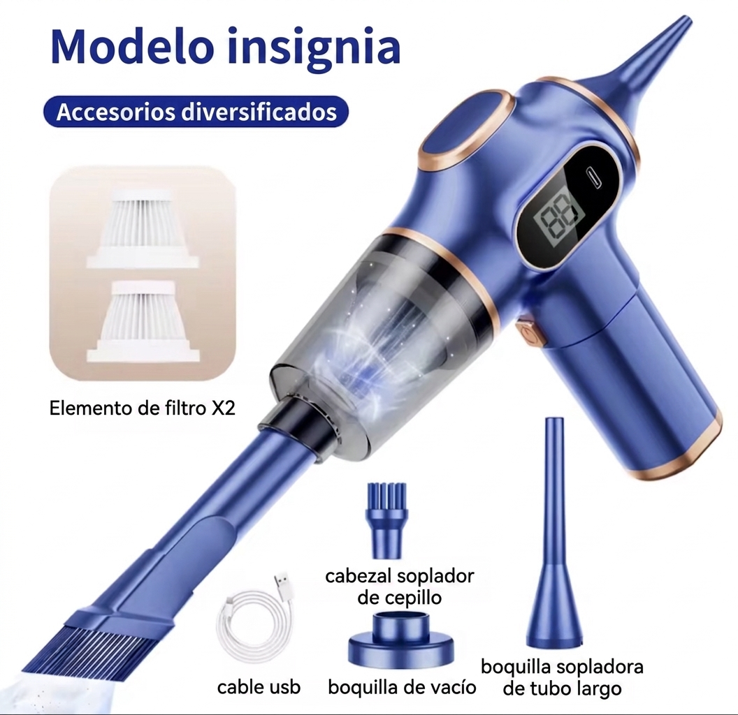 Aspirador inalámbrico para coche mini de alta potencia – portátil y multifunción para hogar, oficina y coche