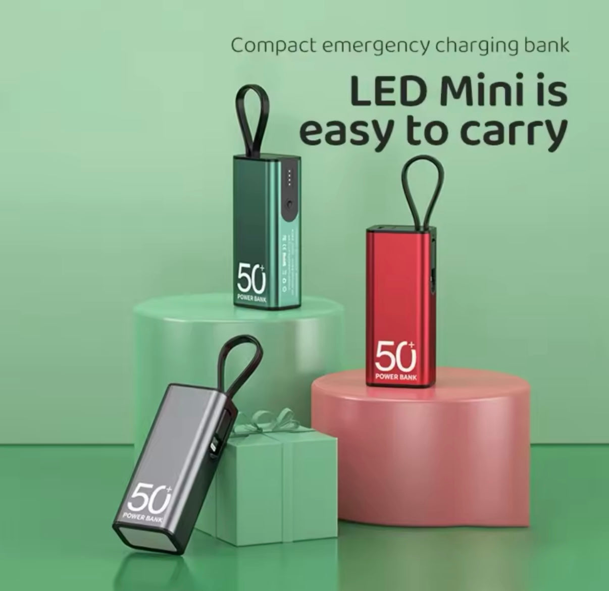 Batería portátil con linterna,5000mAh, cable tipo C