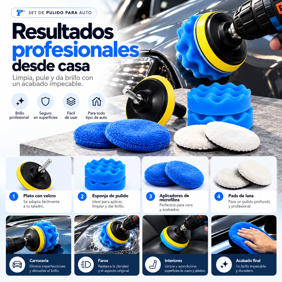 Kit de Lavado de Coche 27 Piezas Profesional – Accesorios de Limpieza Completo para Automóvil, Cepillos, Esponjas y Herramientas Detailing