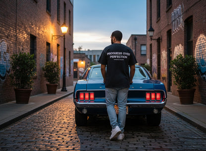 Camiseta Oversize Negra "Progress Over Perfection" | Suicono
