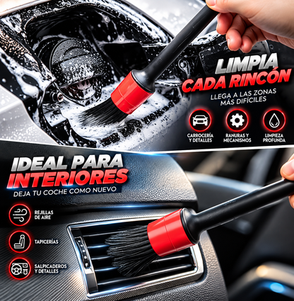 Kit 5 Cepillos de Detailing para Coche | Limpieza Profunda Interior, Llantas y Rejillas