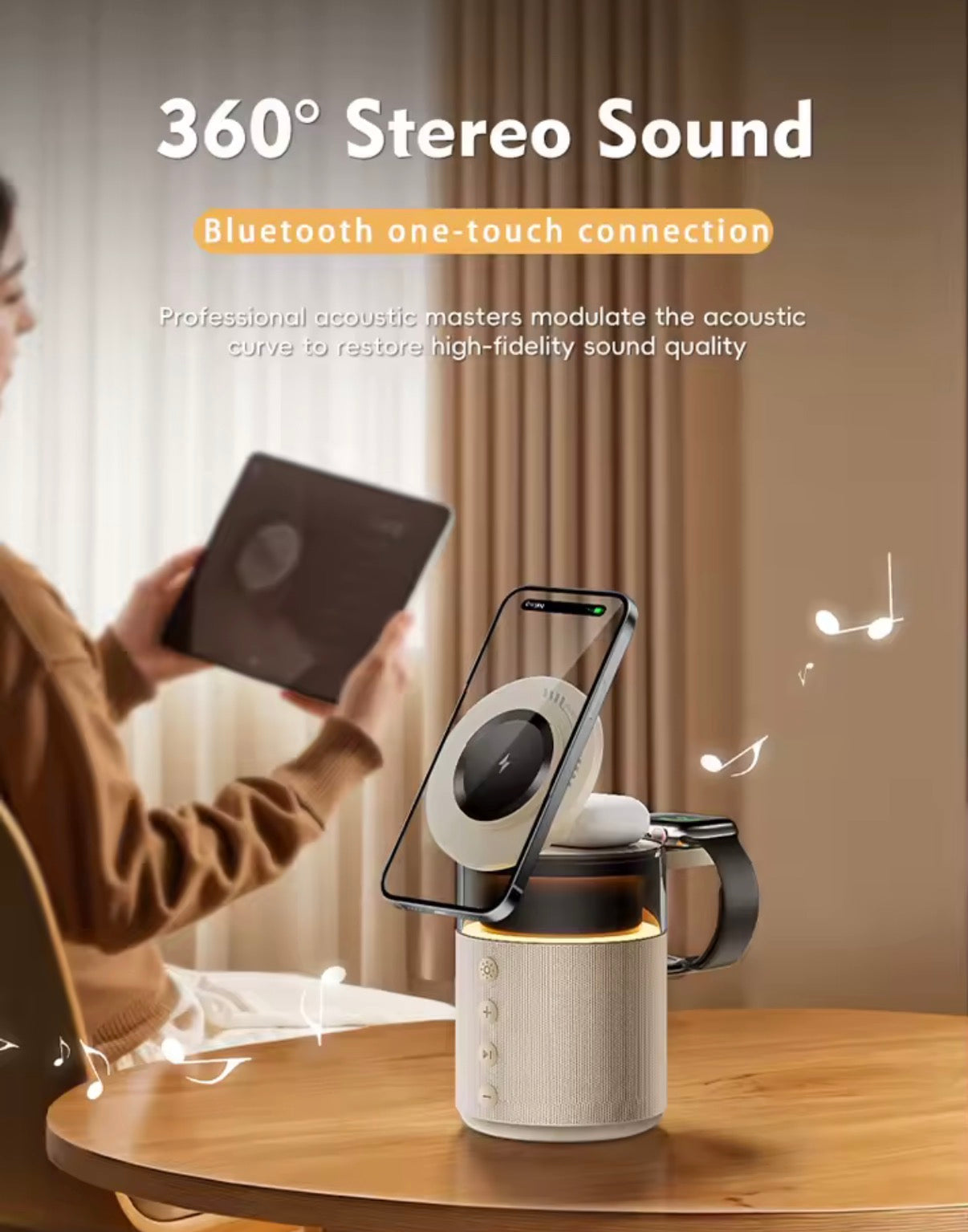 Cargador Inalámbrico 5 en 1 iPhone Apple Watch AirPods con Altavoz