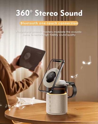 Cargador Inalámbrico 5 en 1 iPhone Apple Watch AirPods con Altavoz