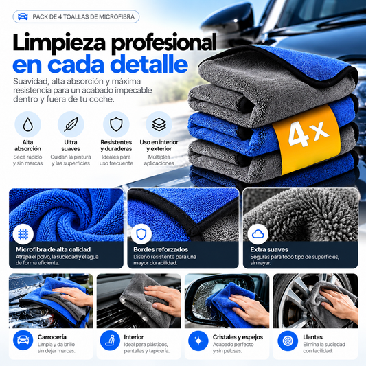 Premium Microfiber Towels 500 GSM – Professional Cleaning without Streaks (4 units)