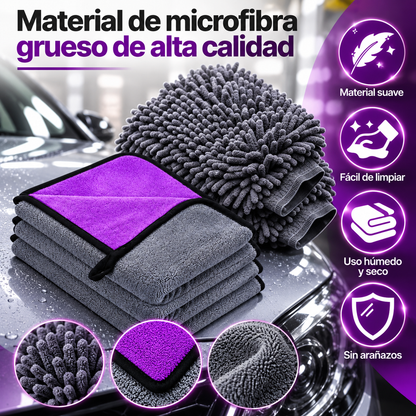Juego de 5 Piezas de Microfibra 600 g/m² para Lavado y Secado del Coche