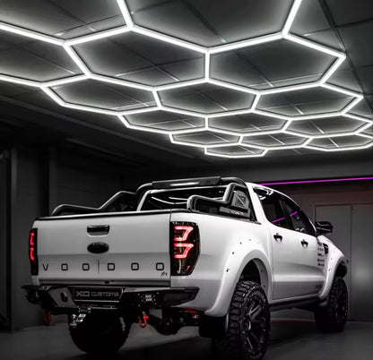 Luz Hexagonal LED Garaje | Iluminación Profesional Taller 14 Paneles