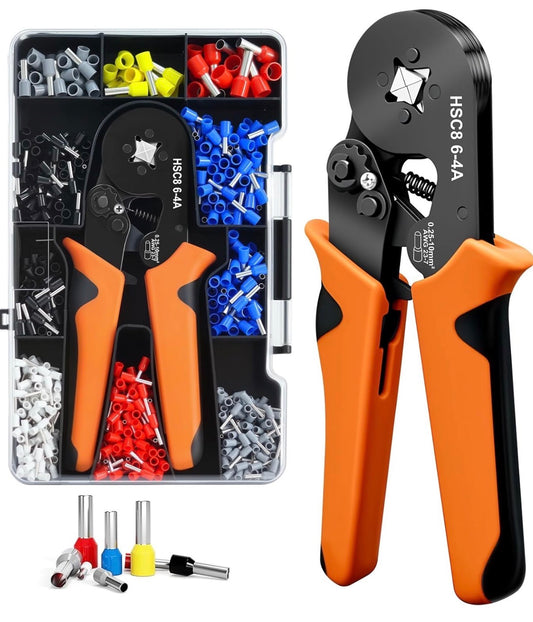 Alicates de Crimpado Autoajustables 0,25-10 mm² con 1250 Punteras de Cable