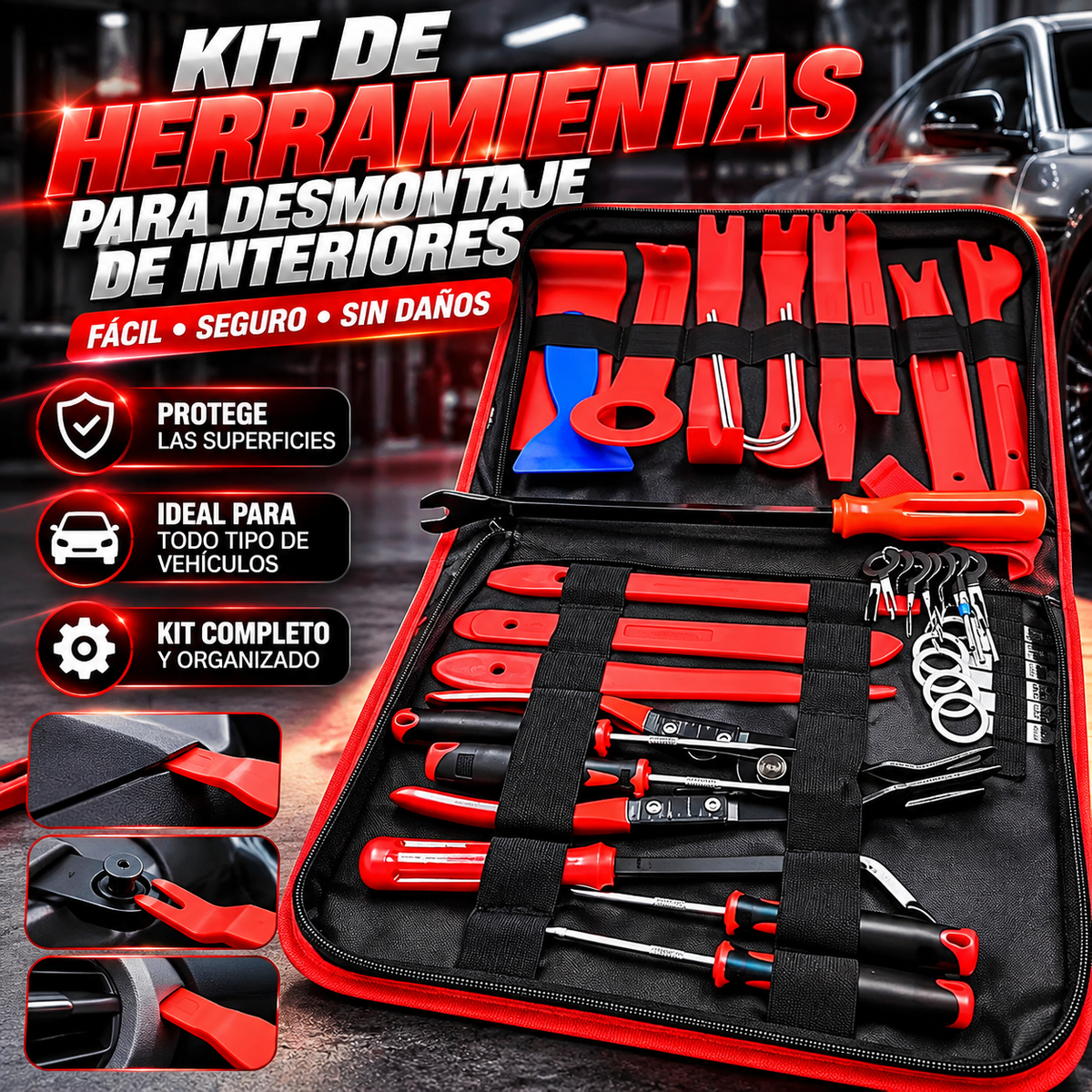 Estuche de herramientas de reparación para el automóvil.