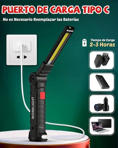 Linterna LED Recargable COB Magnética 360º | Pack 2 Linternas de Taller
