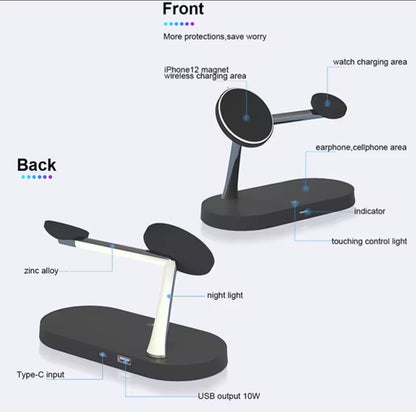Cargador Inalámbrico 3 en 1 para iPhone, Apple Watch y AirPods