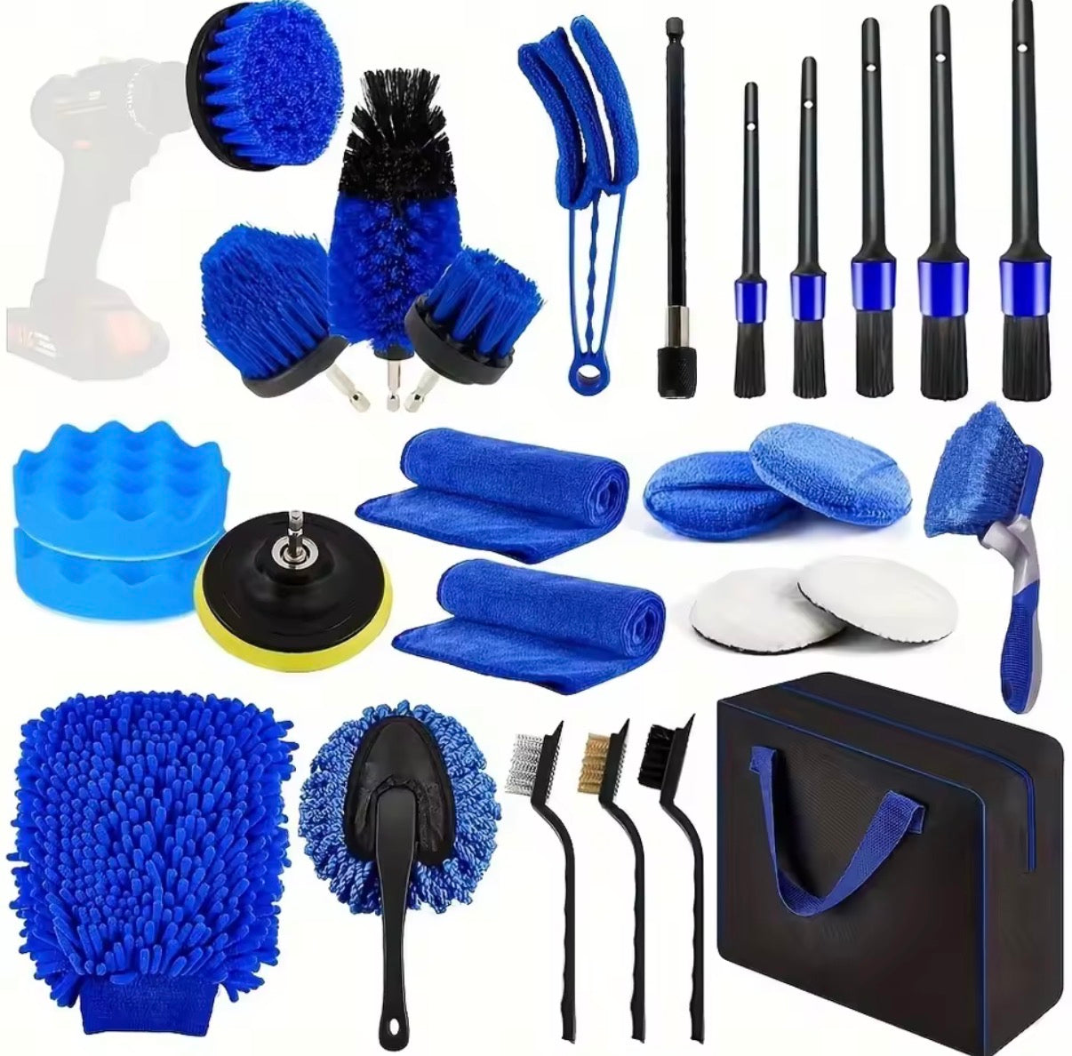 Kit de Lavado de Coche 27 Piezas Profesional – Accesorios de Limpieza Completo para Automóvil, Cepillos, Esponjas y Herramientas Detailing