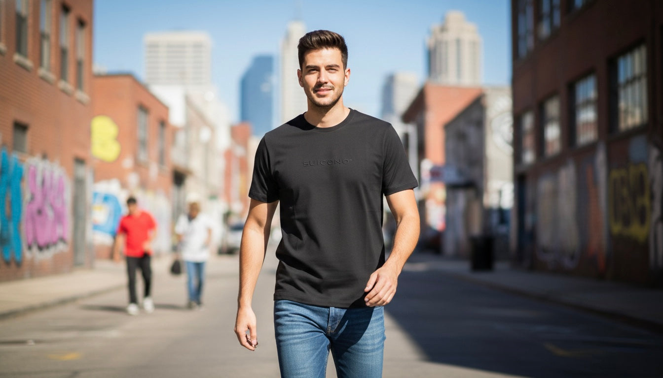 Camiseta Negra 100% Algodón SUICONO | Logo Bordado Premium