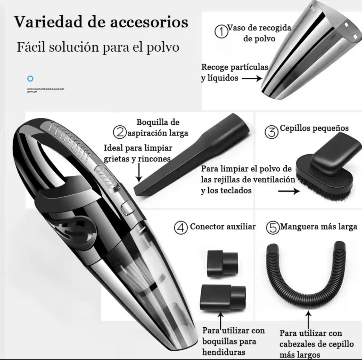 Aspiradora de Mano Inalámbrica para Coche | Potente Succión para Detailing Interior