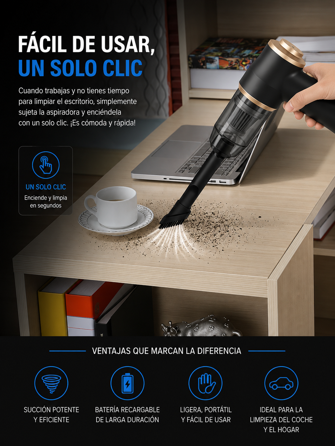 SUICONO® Aspiradora para Coche Inalámbrica – Potente y Portátil