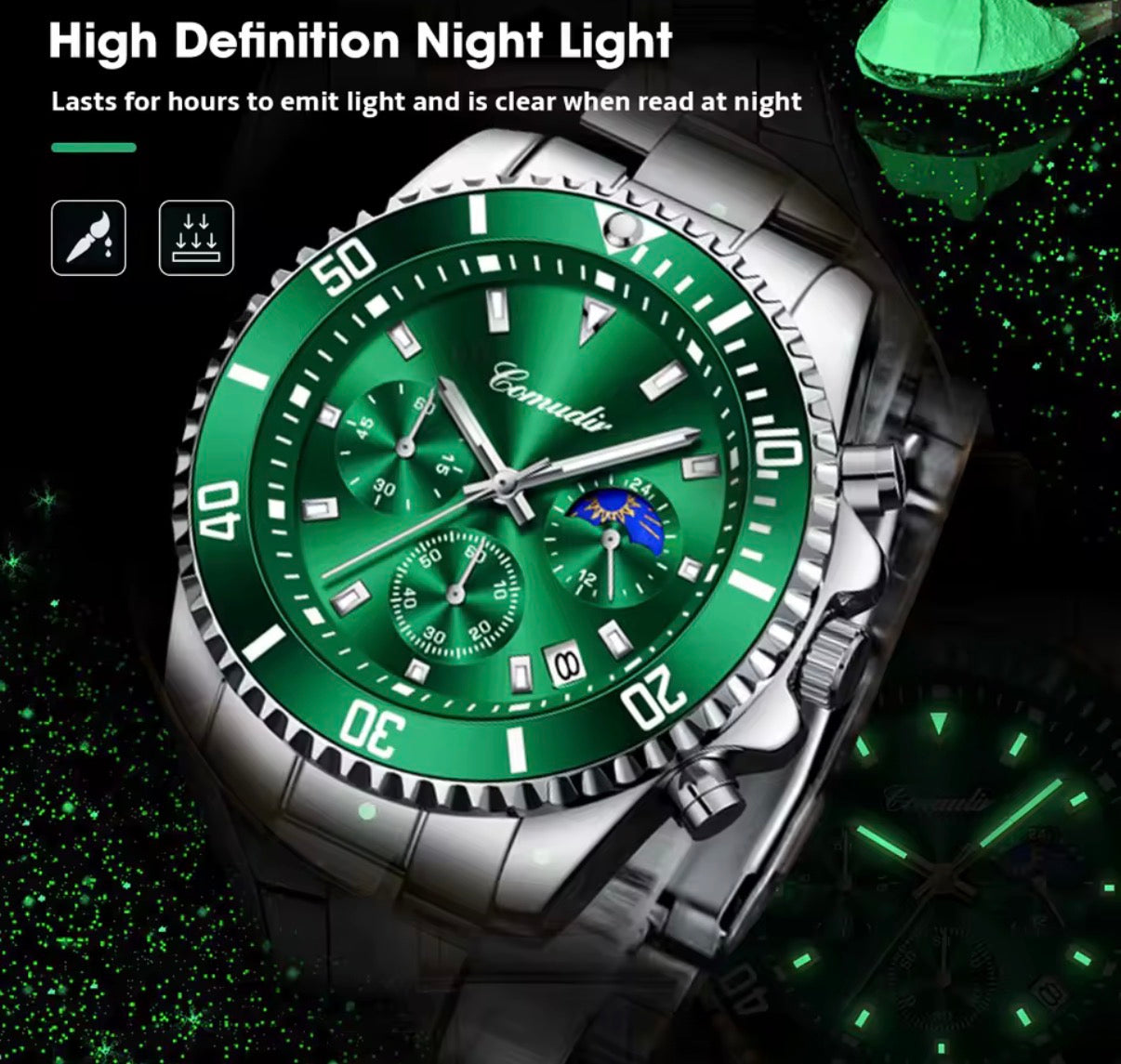 Reloj Cronógrafo Hombre Acero Inoxidable | Resistente al Agua y Luminoso