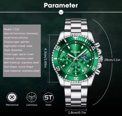 Reloj Cronógrafo Hombre Acero Inoxidable | Resistente al Agua y Luminoso